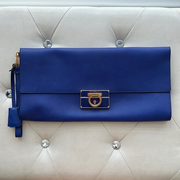 SOLD// Salvatore Ferragamo blue clutch - Picture 1 of 13